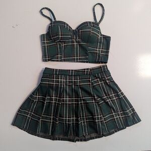 Haute Monde Green Plaid Skirt and Top Set